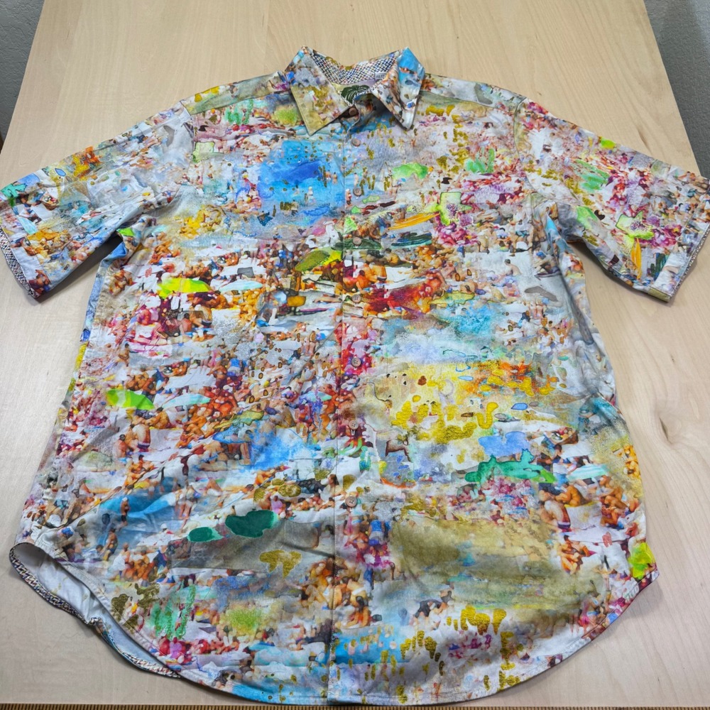 Robert Graham Zanzibar Mens Button Down Short Sleeve Shirt 1XLT Water Color